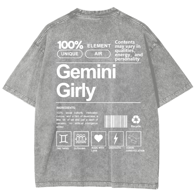 Gemini Girly Unisex Fit Washed Oversized T-Shirt-moweekender