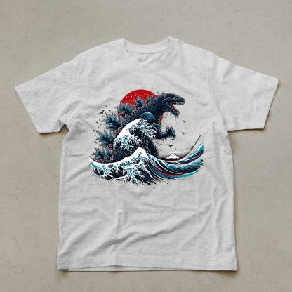 Godzilla Wave Ukiyoe Pattern Unisex Prints T-Shirt-moweekender