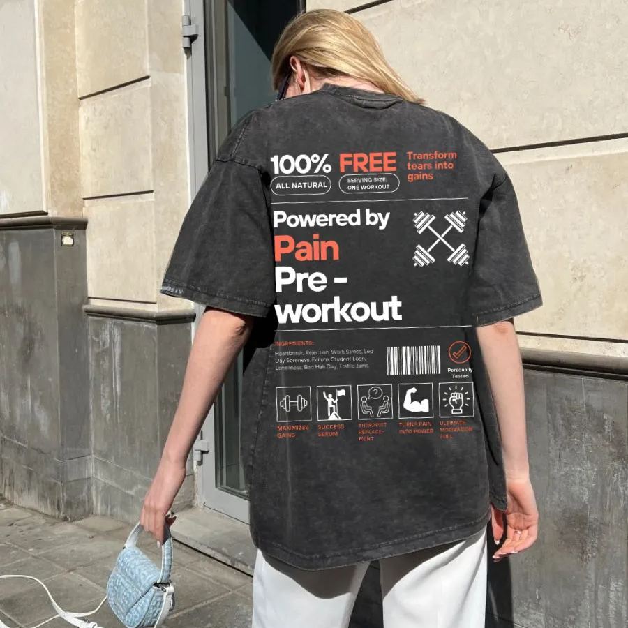 Powered by PainPre-workout Unisex Printed Retro Washed Short Sleeved T-Shirt-moweekender