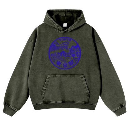 Tokyo Station Sign Vintage Washed Hoodie-moweekender