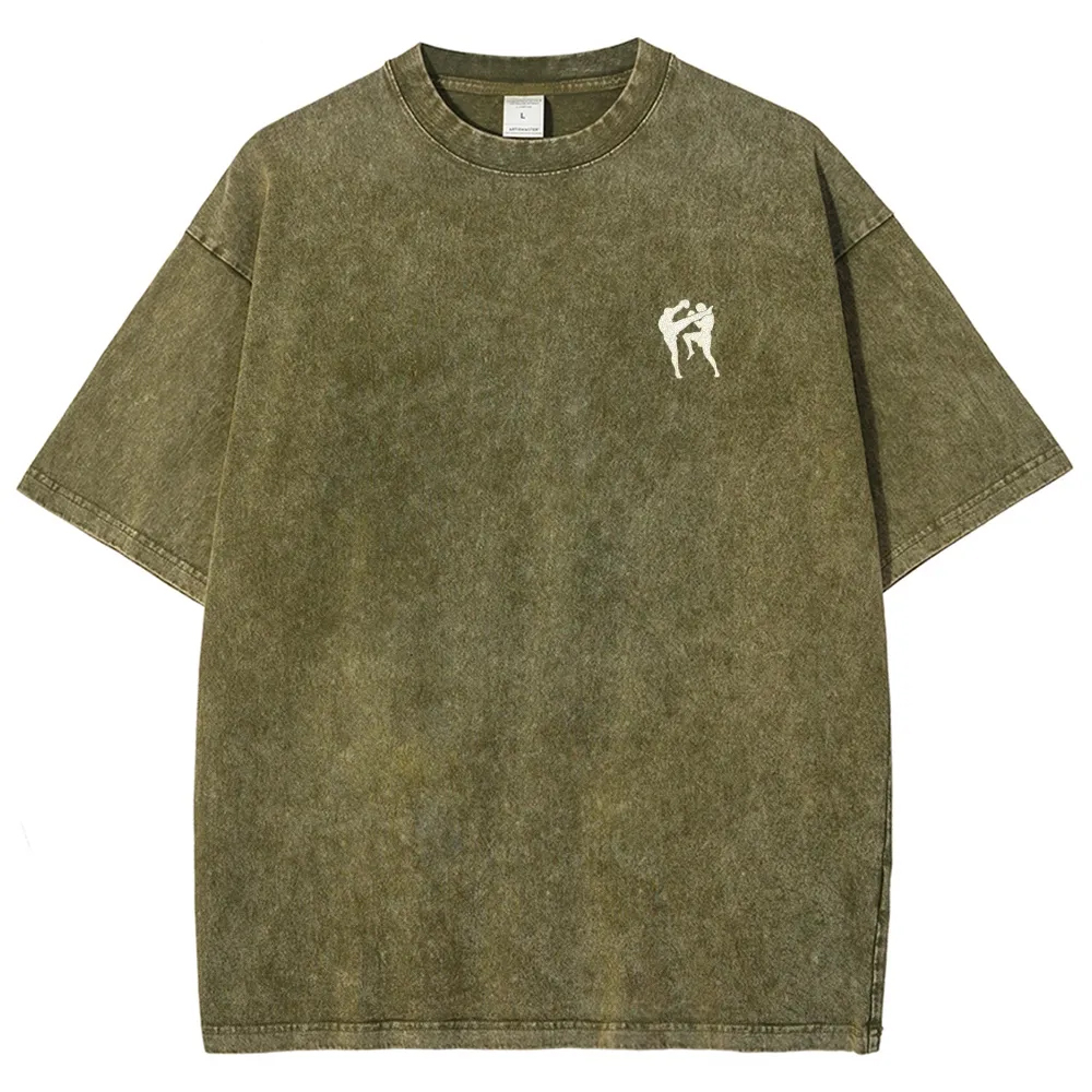 Muay Thai Pattern Washed Vintage Short Sleeves T-Shirt-moweekender