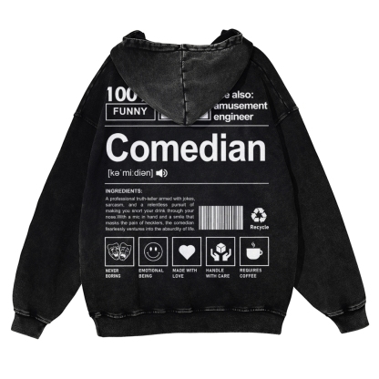 Comedian Printed Vintage Washed Hoodie-moweekender