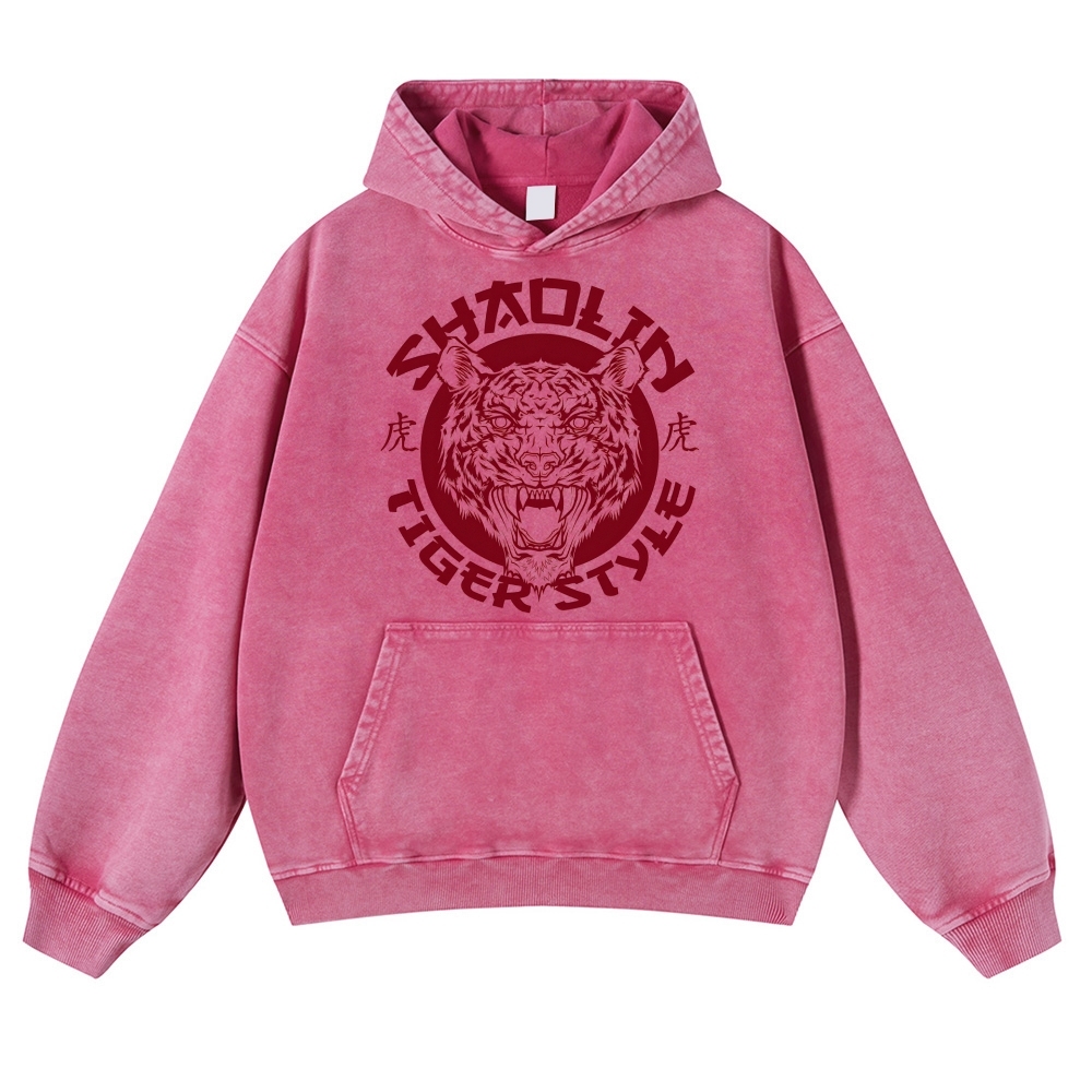 Tiger Head Sign Printed Vintage Washed Hoodie-moweekender