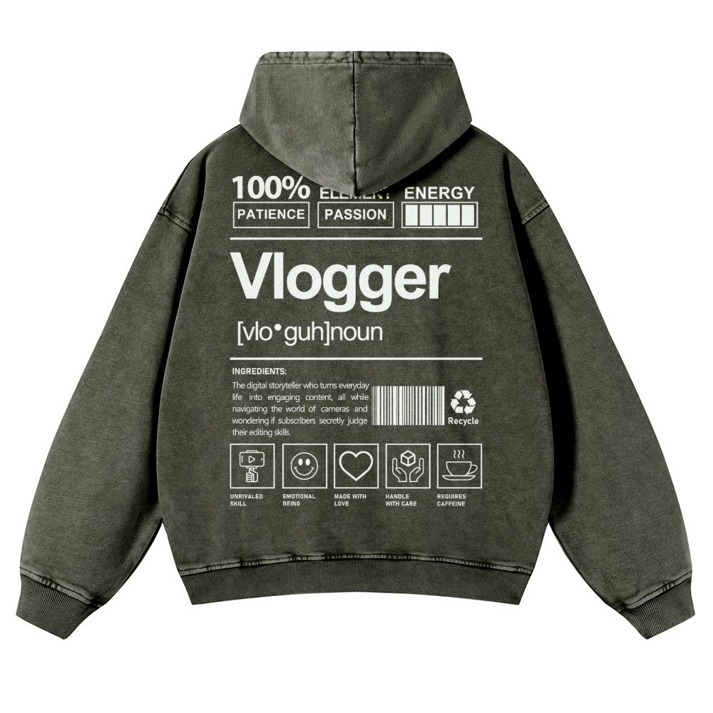 Vlogger Printed Vintage Washed Hoodie-moweekender