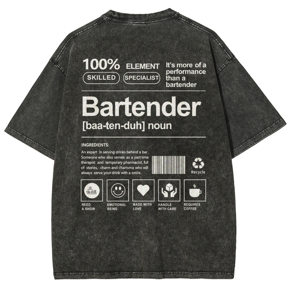 Bartender Printed Washed Vintage Short Sleeves T-Shirt-moweekender