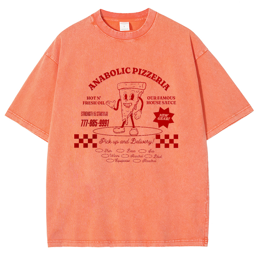 Anabolic Pizza Unisex Washed Oversized T-Shirt-moweekender