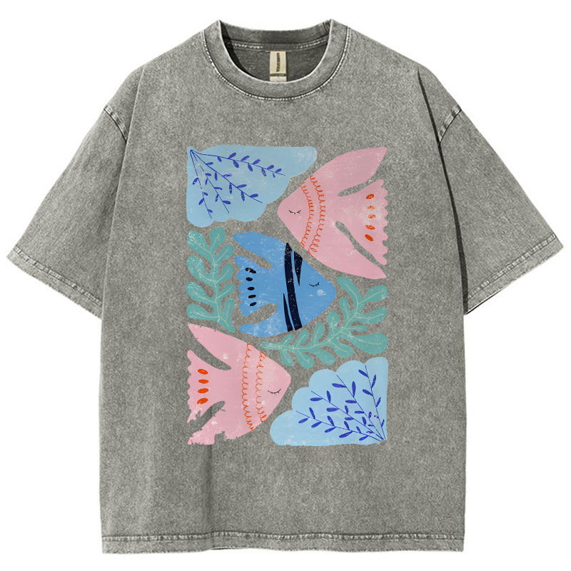 Fish and Coral Vintage Snowflake Washed T-Shirt-moweekender