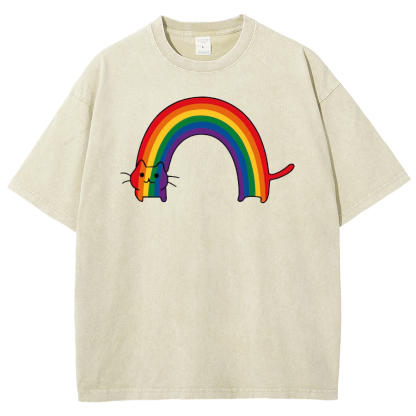 Rainbow Cat Washed Oversized T-Shirt-moweekender