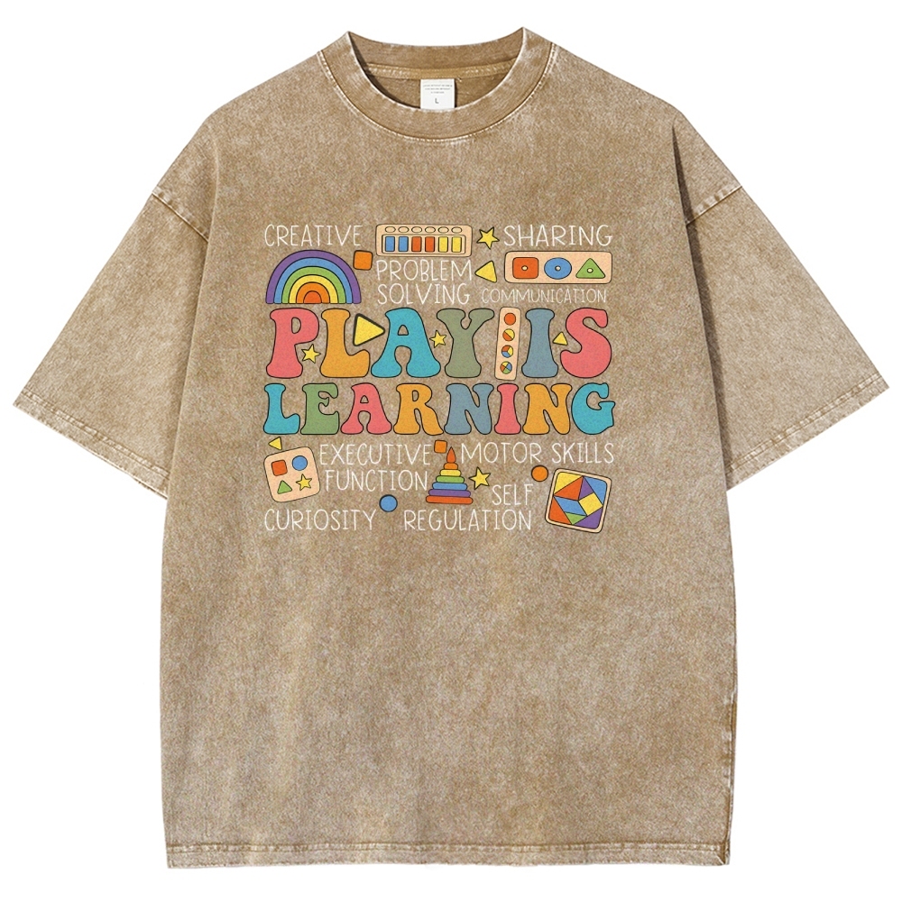 Play Is Learning Unisex Fit Washed T-Shirt-moweekender