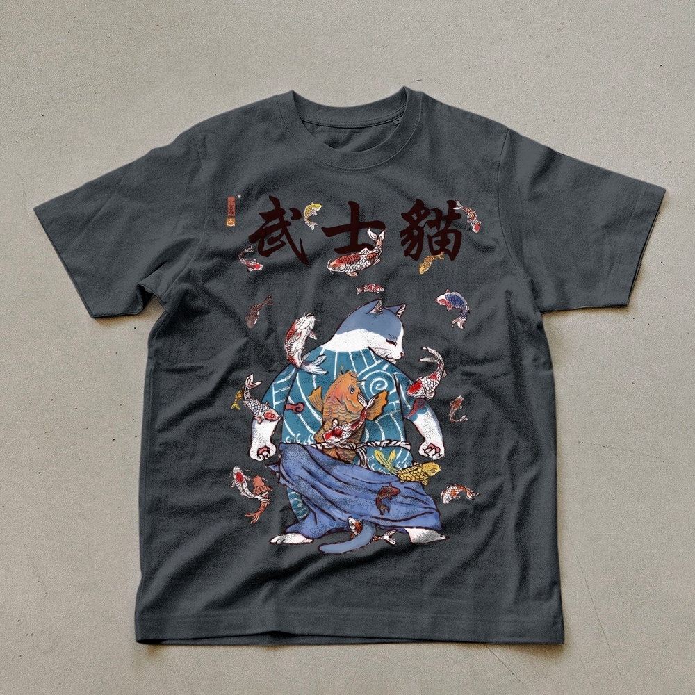 Fish Rain Tattooed Cat Unisex Prints T-Shirt-moweekender