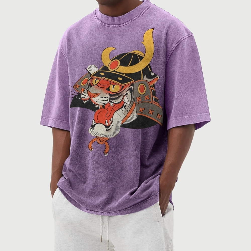 Tiger Warrior Washed Vintage Short Sleeves T-Shirt-moweekender