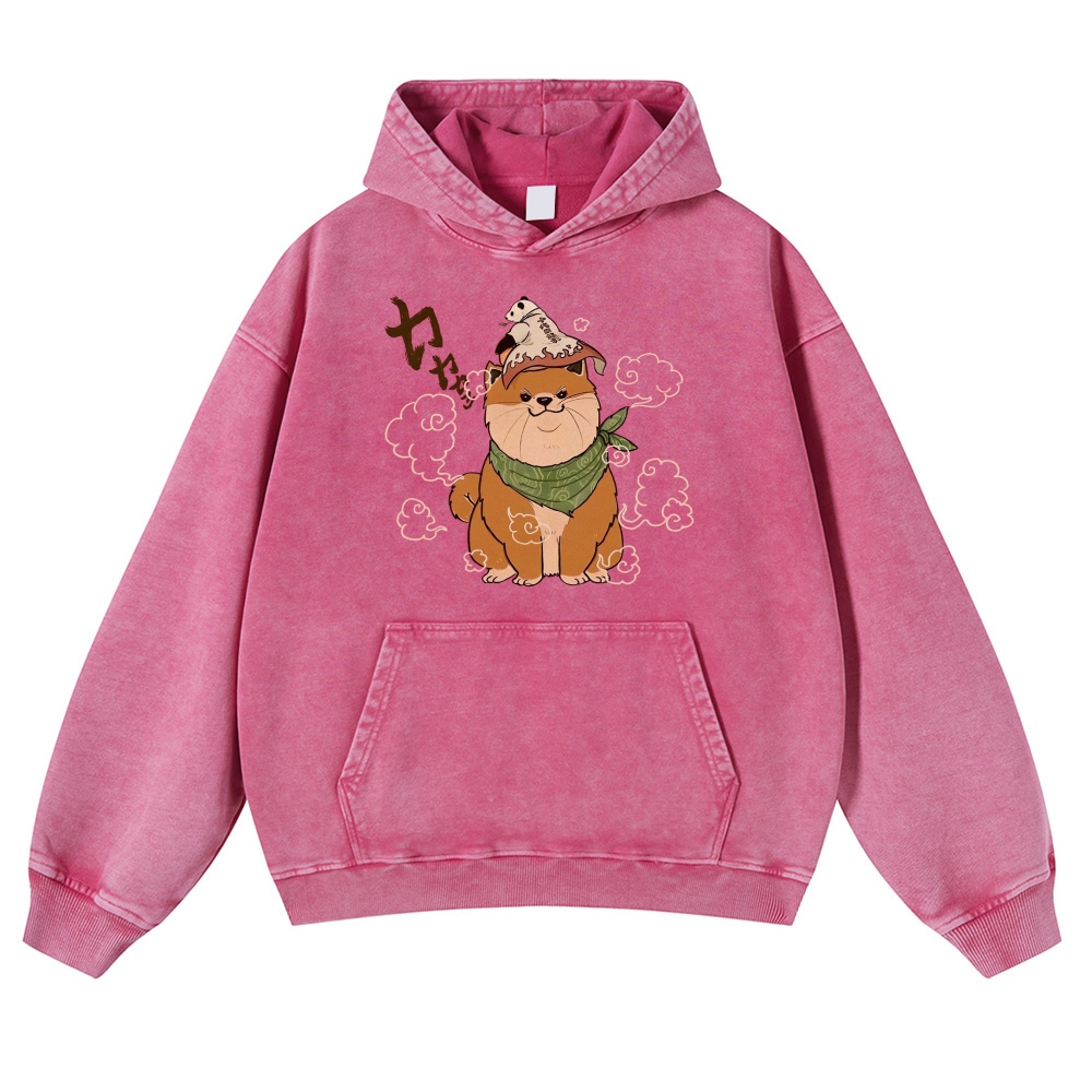 Japanese Panda Shiba Inu Pattern Vintage Washed Hoodie-moweekender
