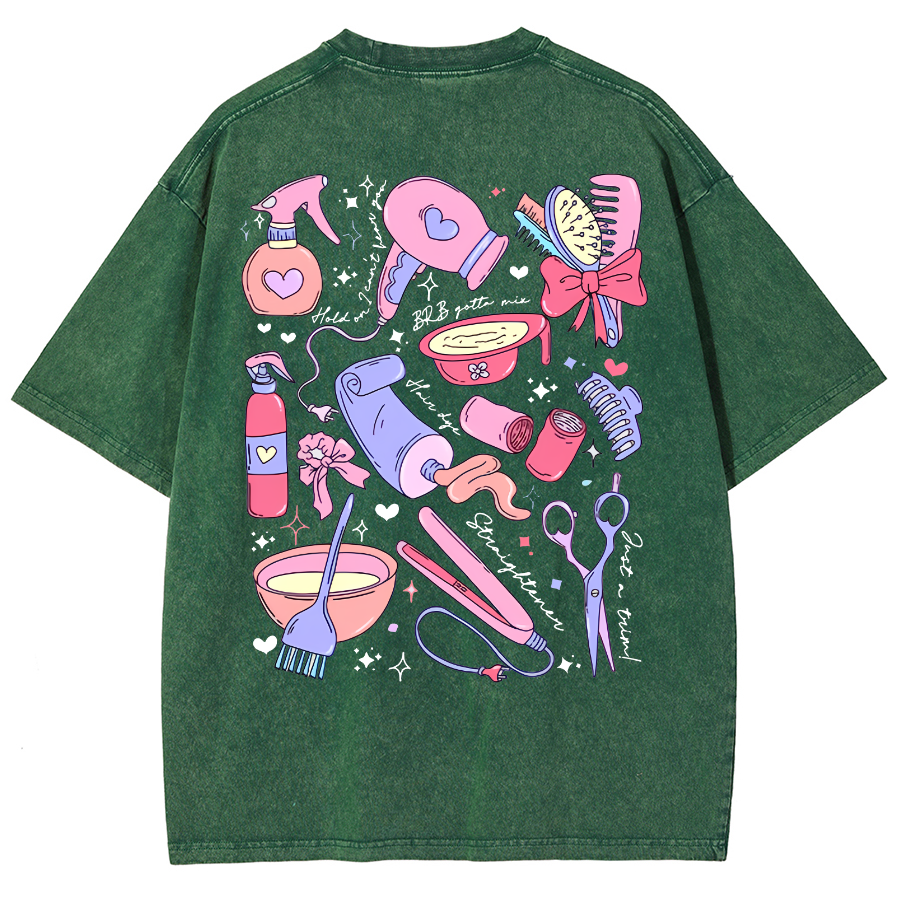 Comb Scissors Hair Dryer Unisex Fit Washed T-Shirt-moweekender