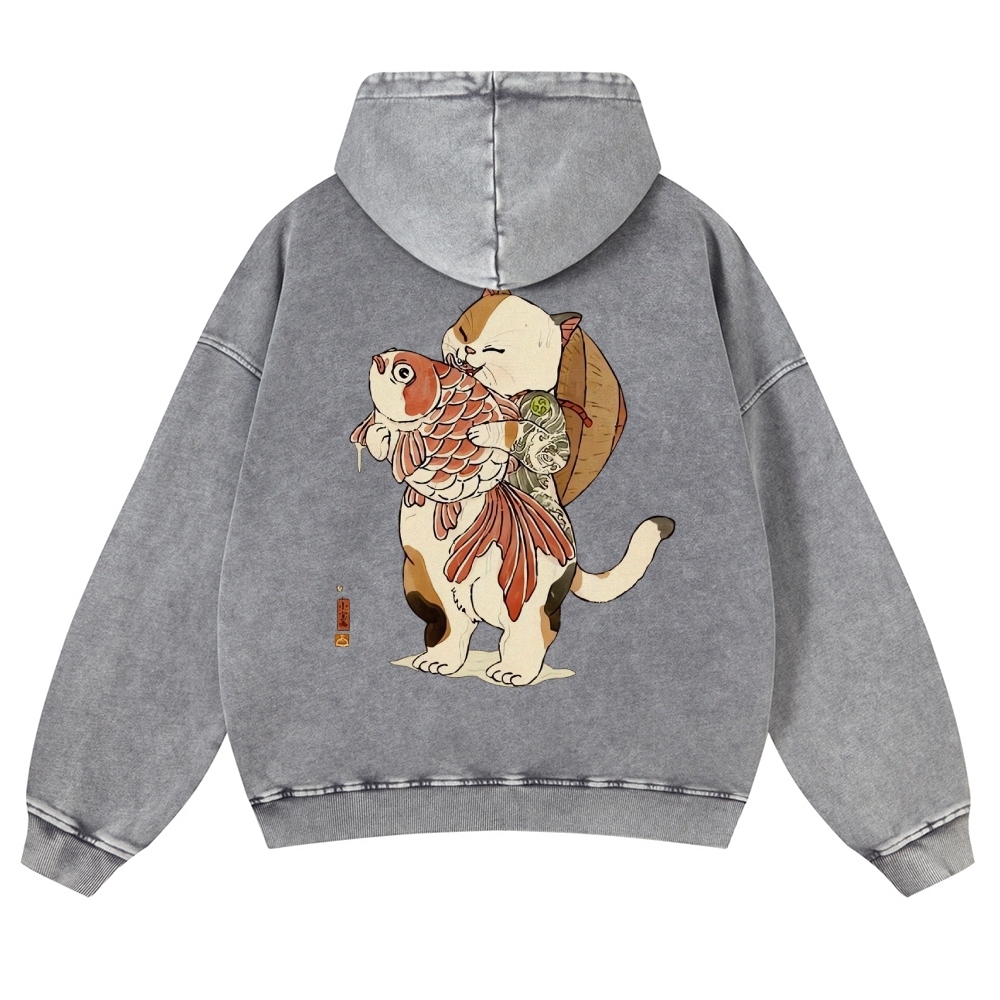 Japanese Cat Story Vintage Washed Hoodie-moweekender