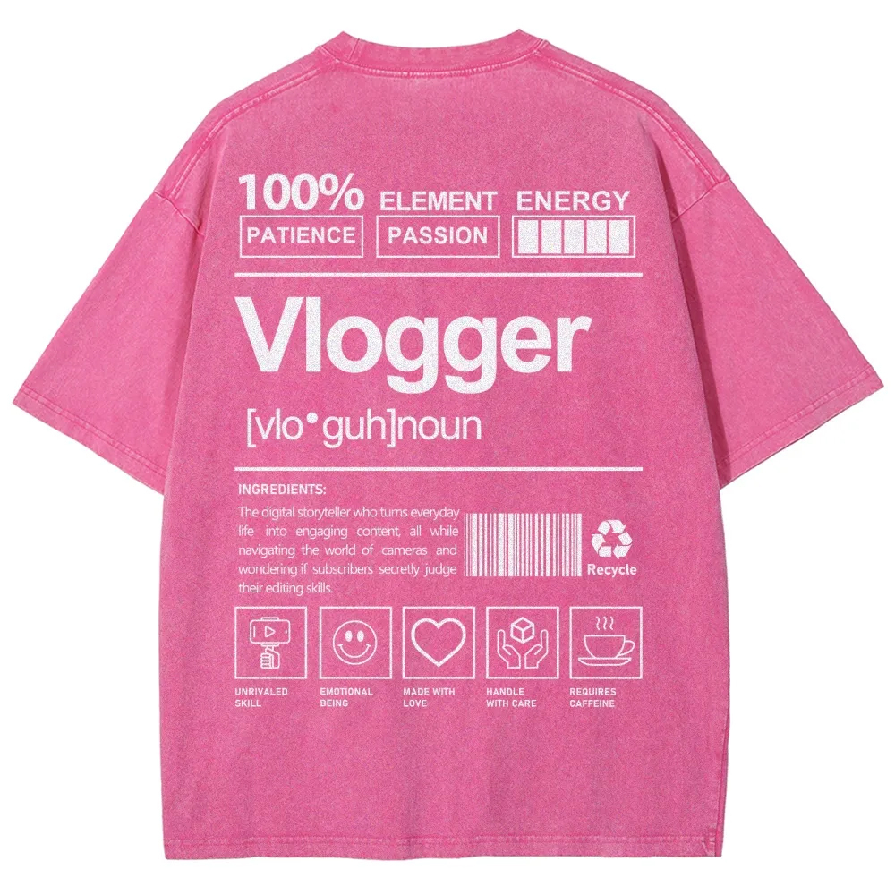 Vlogger Pattern Washed Vintage Short Sleeves T-Shirt-moweekender
