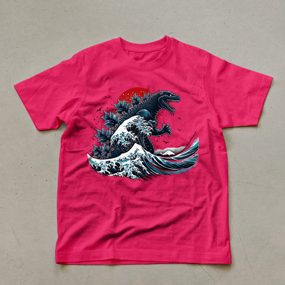 Godzilla Wave Ukiyoe Pattern Unisex Prints T-Shirt-moweekender