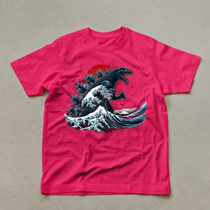 Godzilla Wave Ukiyoe Pattern Unisex Prints T-Shirt-moweekender