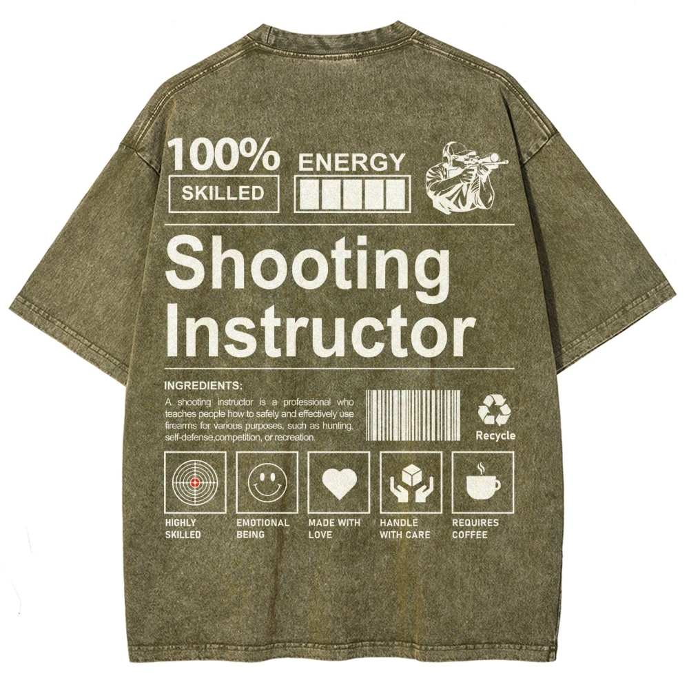 Shooting Instructor Pattern Washed Vintage Short Sleeves T-Shirt-moweekender