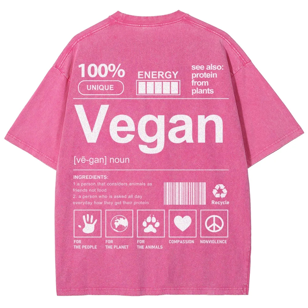 Vegan Pattern Washed Vintage Short Sleeves T-Shirt-moweekender