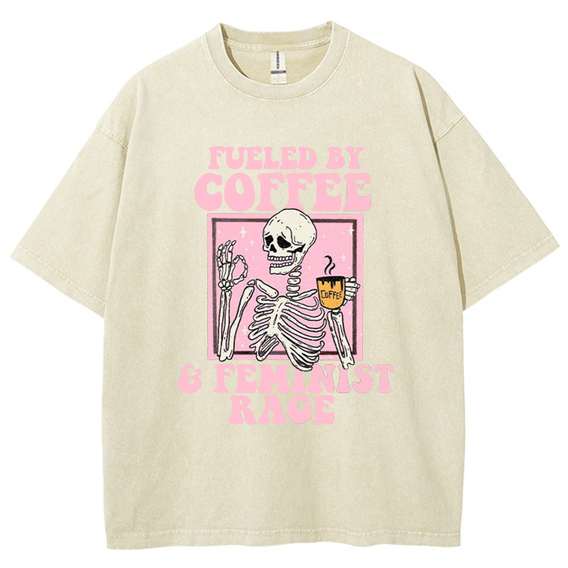 Fueled By Coffee And Feminist Rage Vintage Snowflake Washed T-Shirt-moweekender