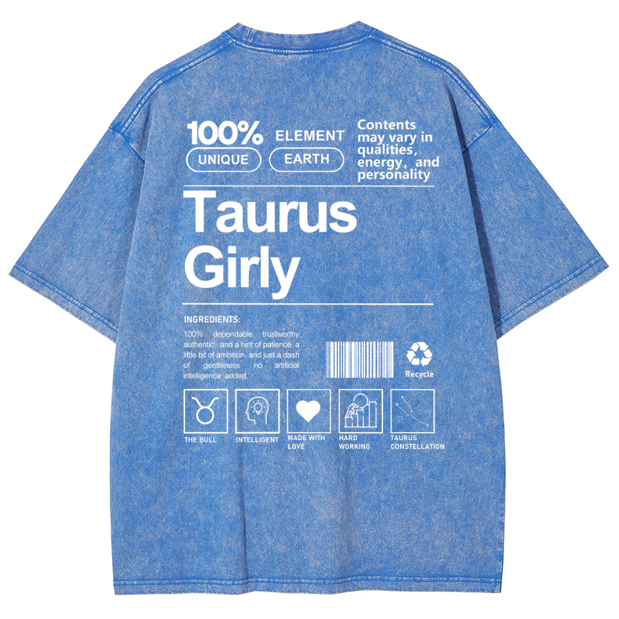 Taurus Girly Unisex Fit Washed T-Shirt-moweekender