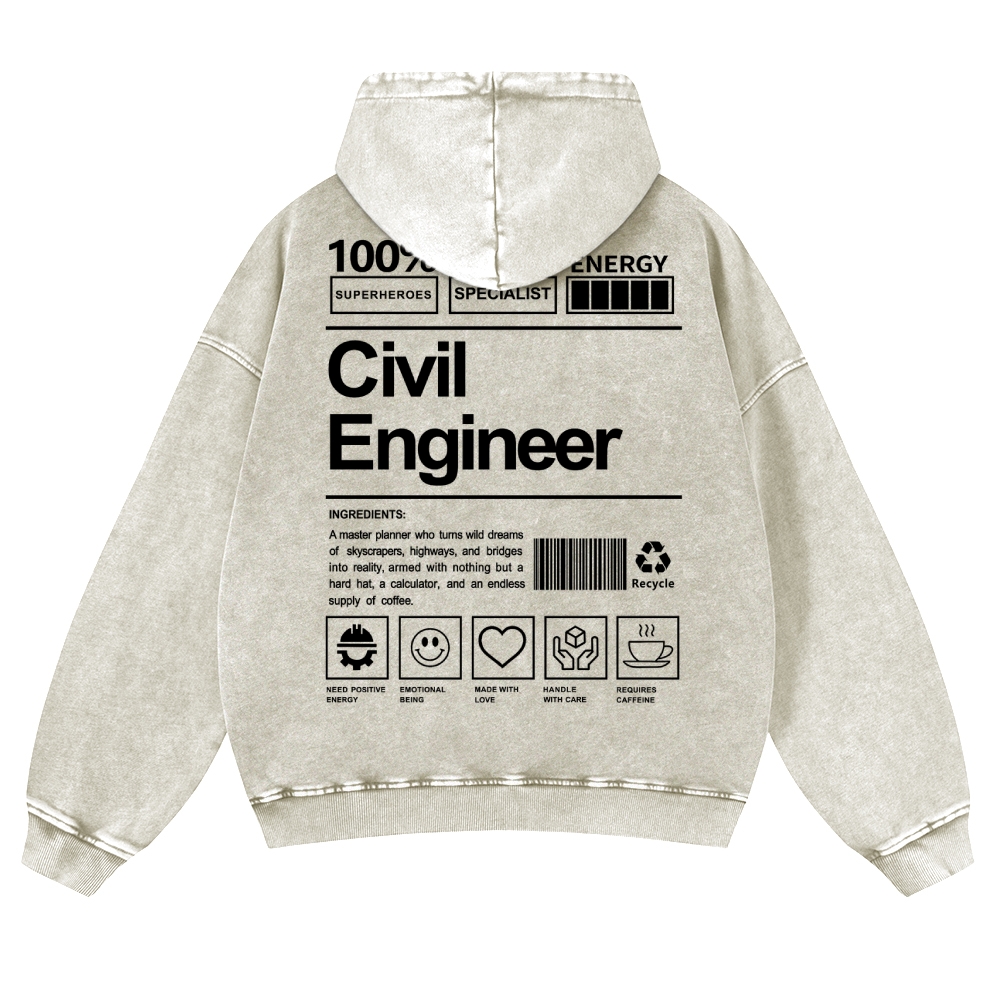 Civil Engineer Pattern Vintage Washed Hoodie-moweekender