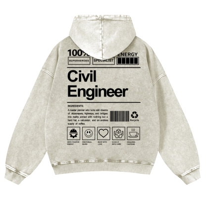Civil Engineer Pattern Vintage Washed Hoodie-moweekender