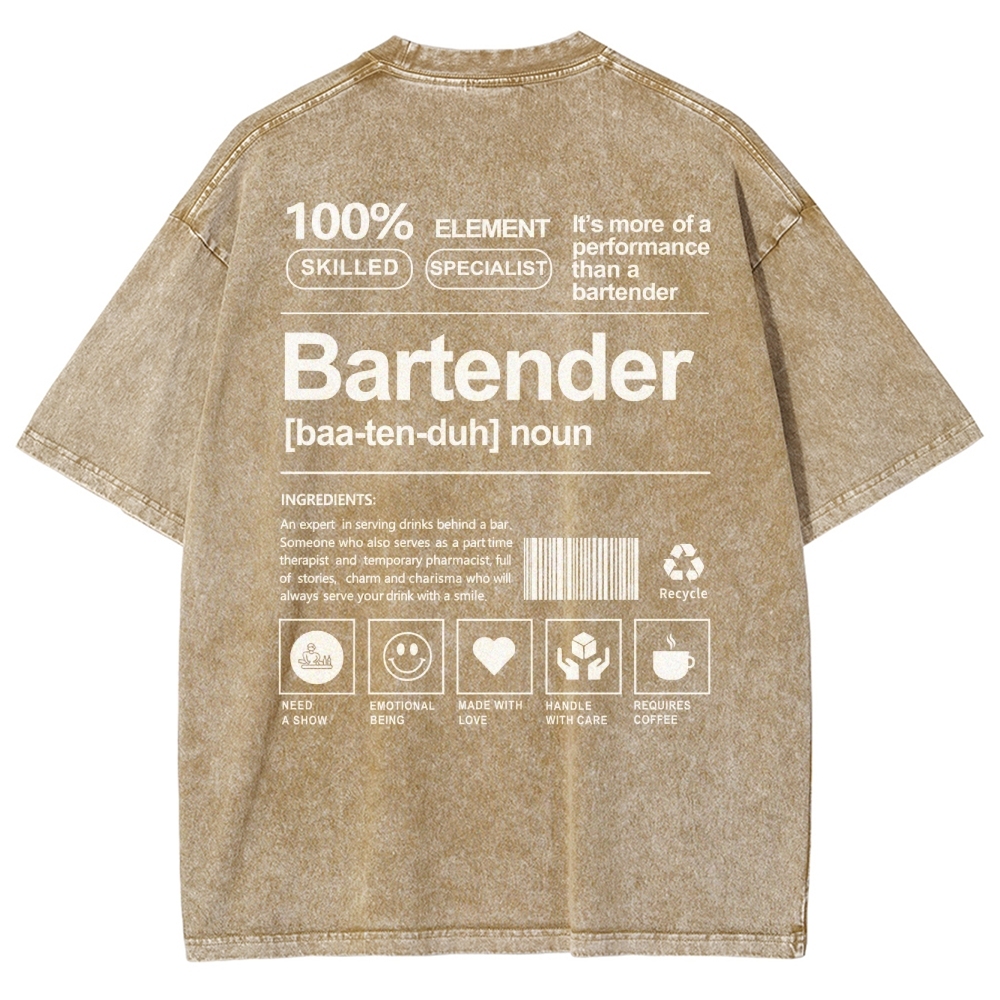 Bartender Printed Washed Vintage Short Sleeves T-Shirt-moweekender