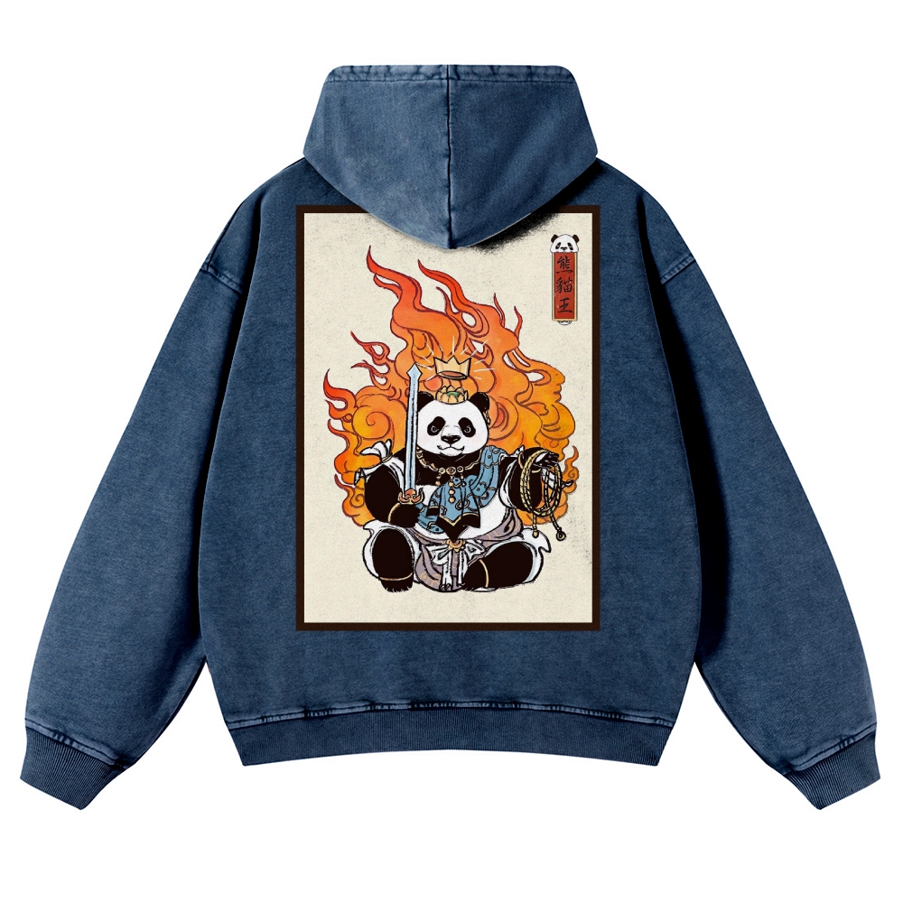 Fire Panda King Pattern Vintage Washed Hoodie-moweekender