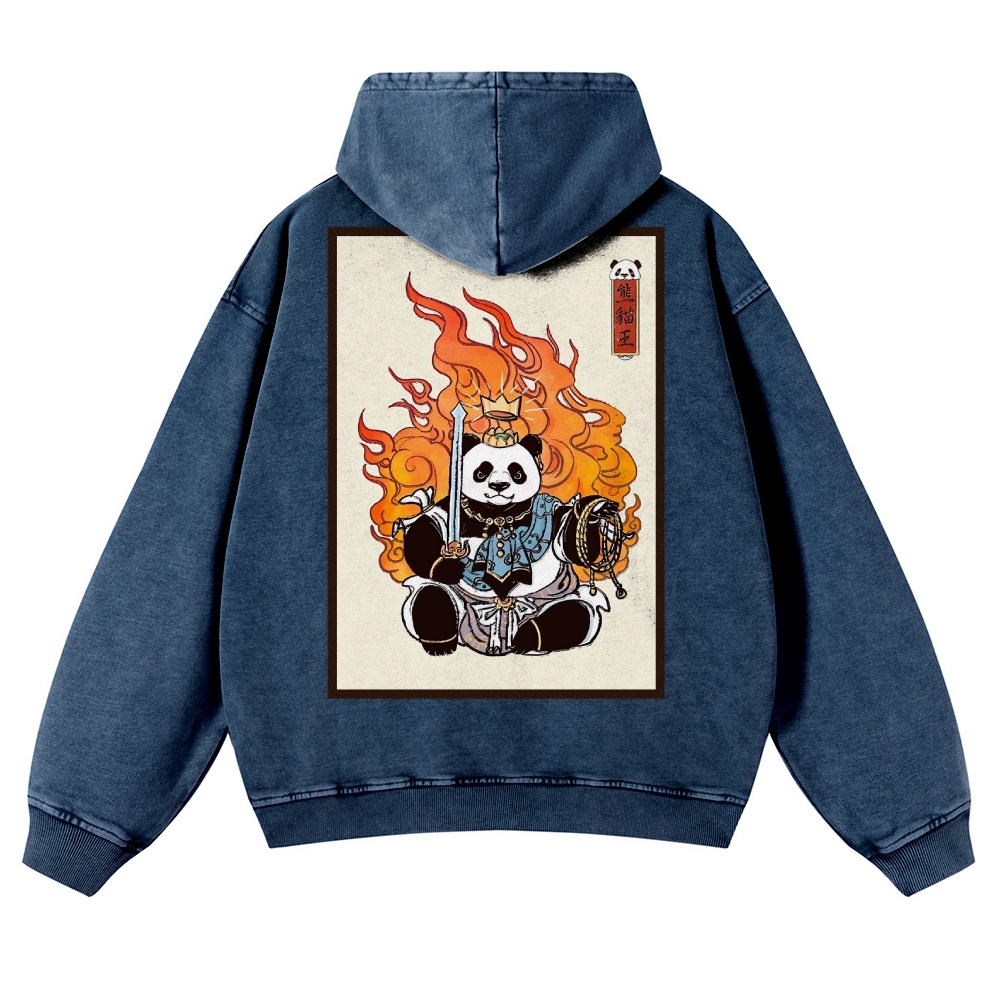 Fire Panda King Pattern Vintage Washed Hoodie-moweekender