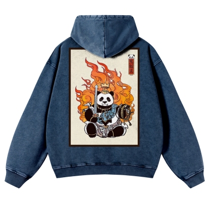 Fire Panda King Pattern Vintage Washed Hoodie-moweekender