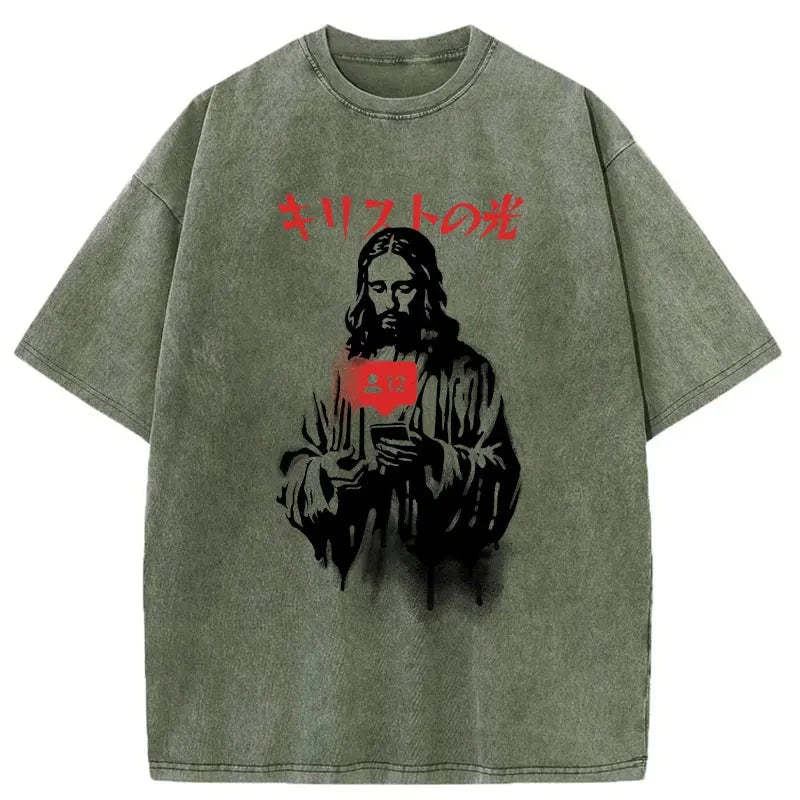 The Light Of Christ Washed Vintage T-Shirt-moweekender