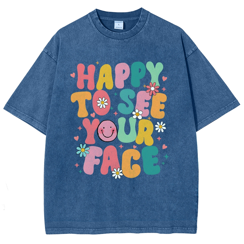 Happy To See You Face Unisex Fit Washed T-Shirt-moweekender