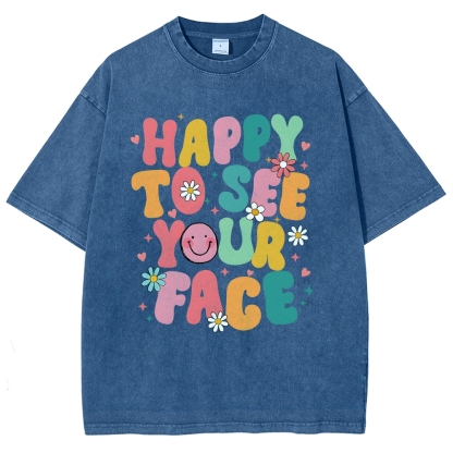 Happy To See You Face Unisex Fit Washed T-Shirt-moweekender
