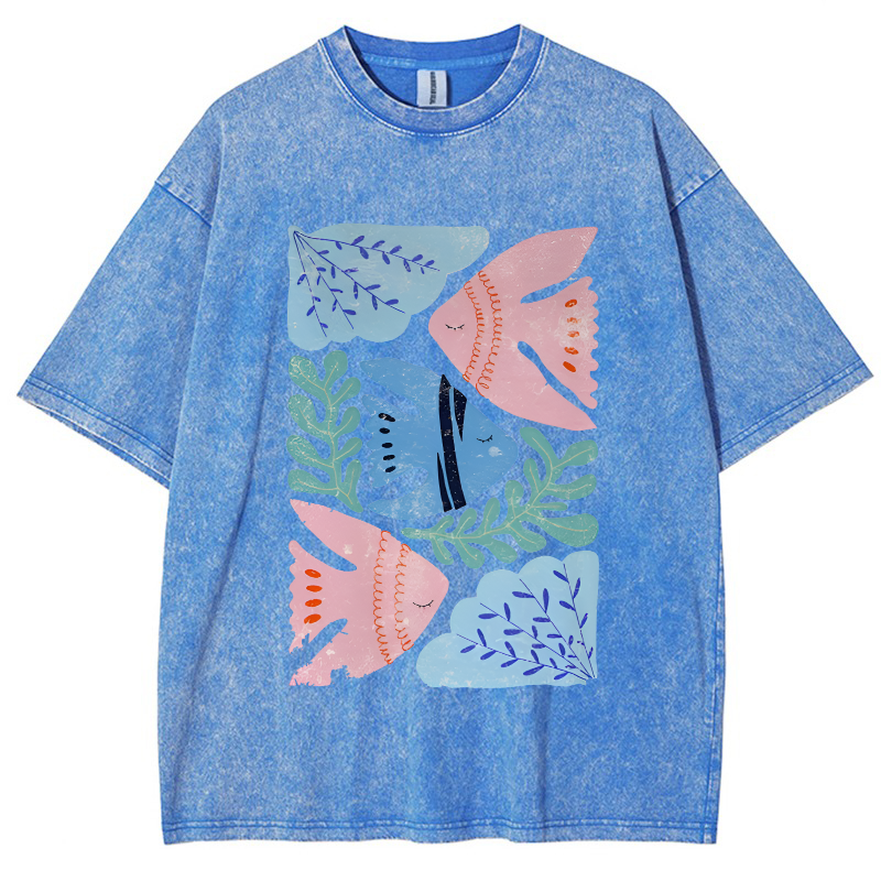 Fish and Coral Vintage Snowflake Washed T-Shirt-moweekender