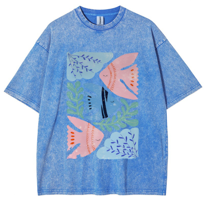 Fish and Coral Vintage Snowflake Washed T-Shirt-moweekender