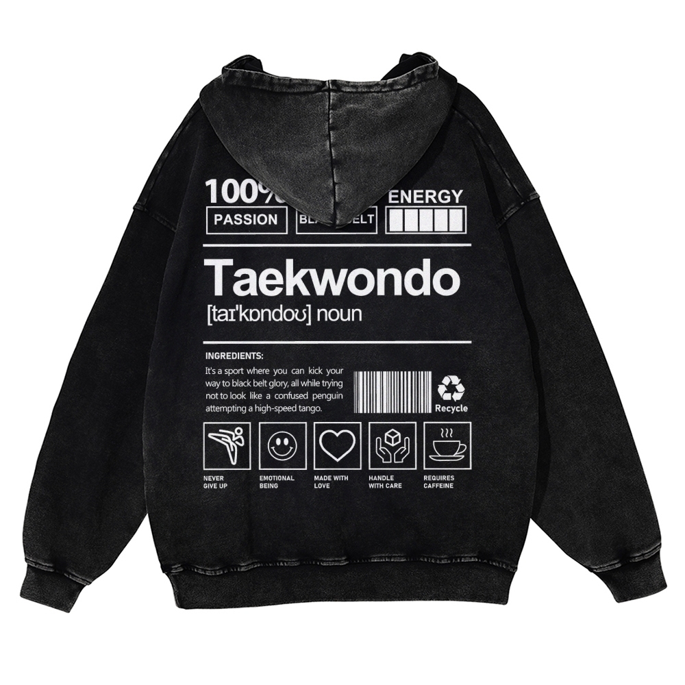 Taekwondo Printed Vintage Washed Hoodie-moweekender