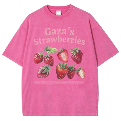 Gaza's Strawberries Fruits Unisex Fit Washed Oversized T-Shirt-moweekender