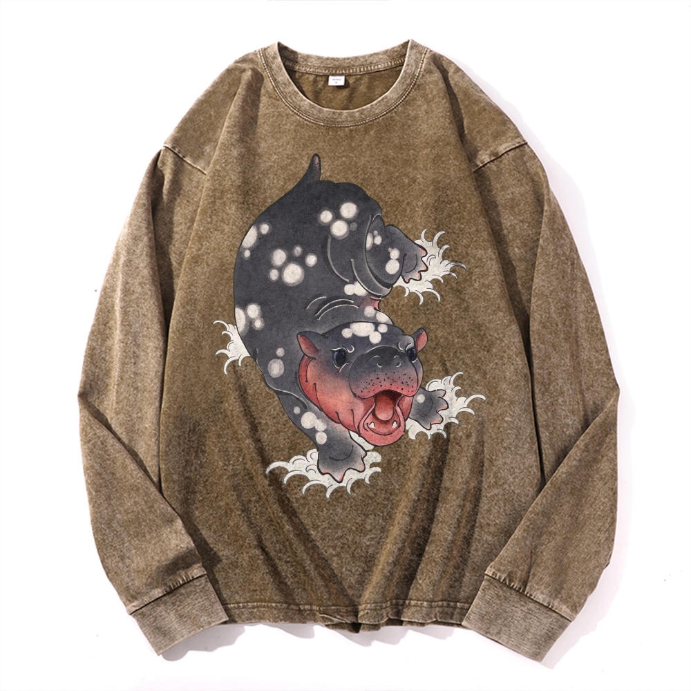 Japan Monster Casual Deep Washed Vintage Long Sleeves T-Shirt-moweekender