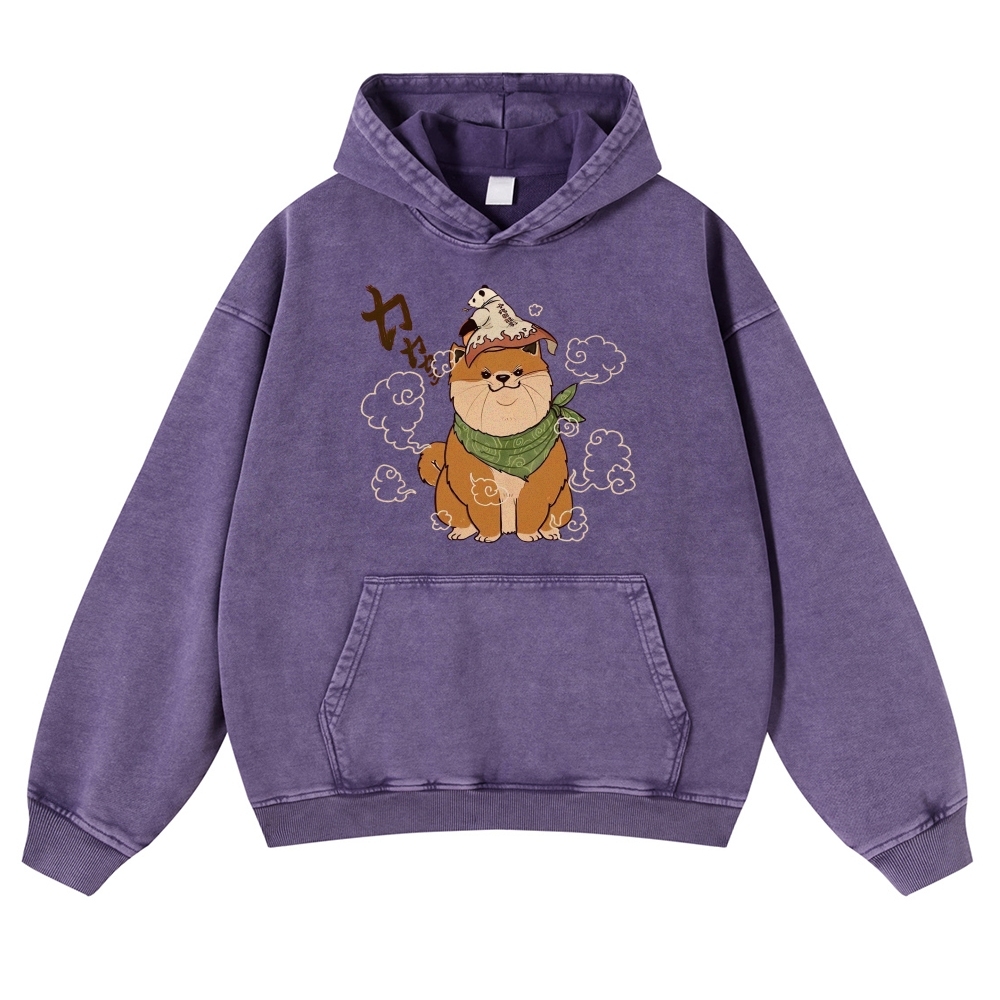 Japanese Panda Shiba Inu Pattern Vintage Washed Hoodie-moweekender