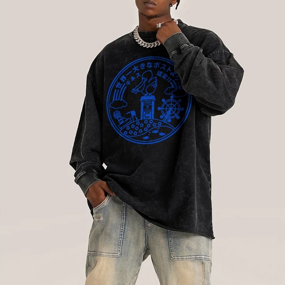 Japan Paradise Sign Deep Washed Vintage Long Sleeves T-Shirt-moweekender