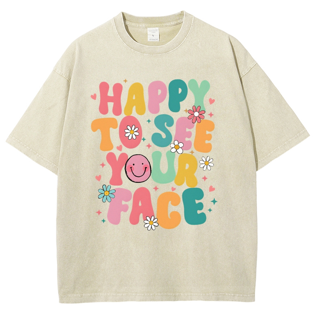 Happy To See You Face Unisex Fit Washed T-Shirt-moweekender