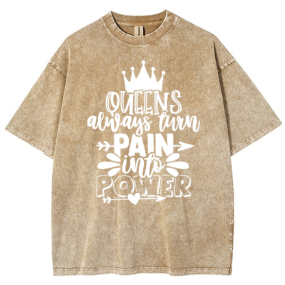 Queens Always Turn Pain Intro Power Vintage Snowflake Washed T-Shirt-moweekender