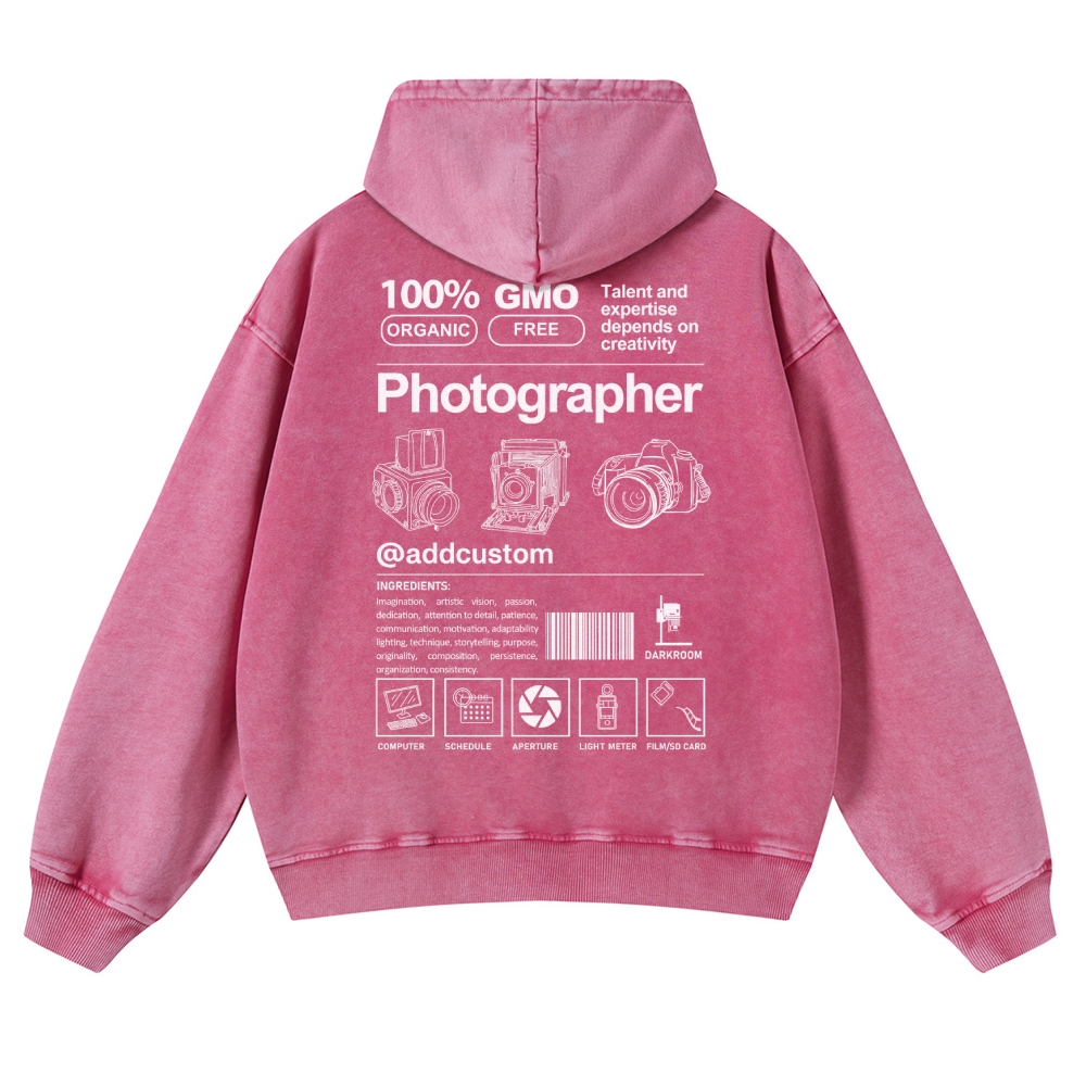 Photographer Addcustom Casual Washed Hoodie