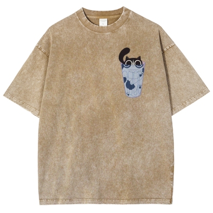 Cute Cat Unisex Fit Washed T-Shirt-moweekender