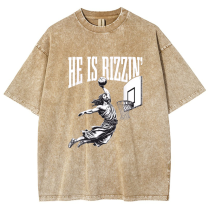 He Is Rizzin' Risen Vintage Snowflake Washed T-Shirt-moweekender