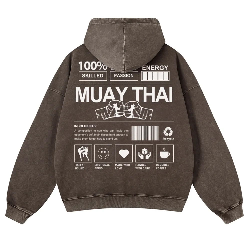 Muay Thai Printed Vintage Washed Hoodie-moweekender