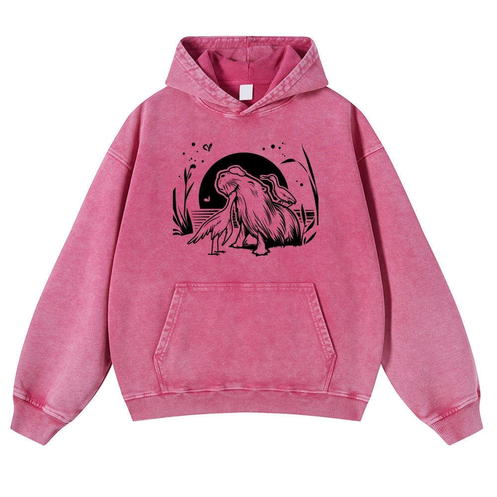 Friendly Animal Capybara Vintage Washed Hoodie-moweekender