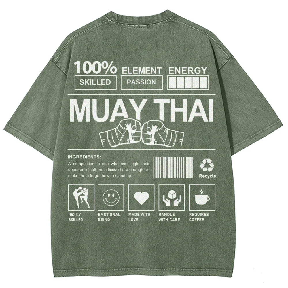 Muay Thai Pattern Washed Vintage Short Sleeves T-Shirt-moweekender