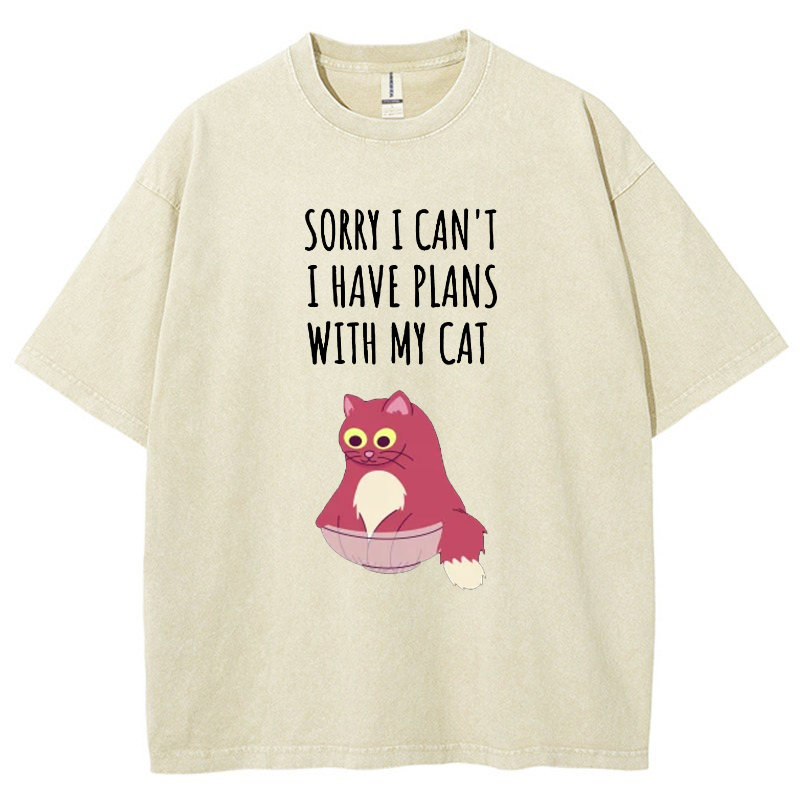 Sorry I Can't I Have Plans With My Cat Vintage Snowflake Washed T-Shirt-moweekender